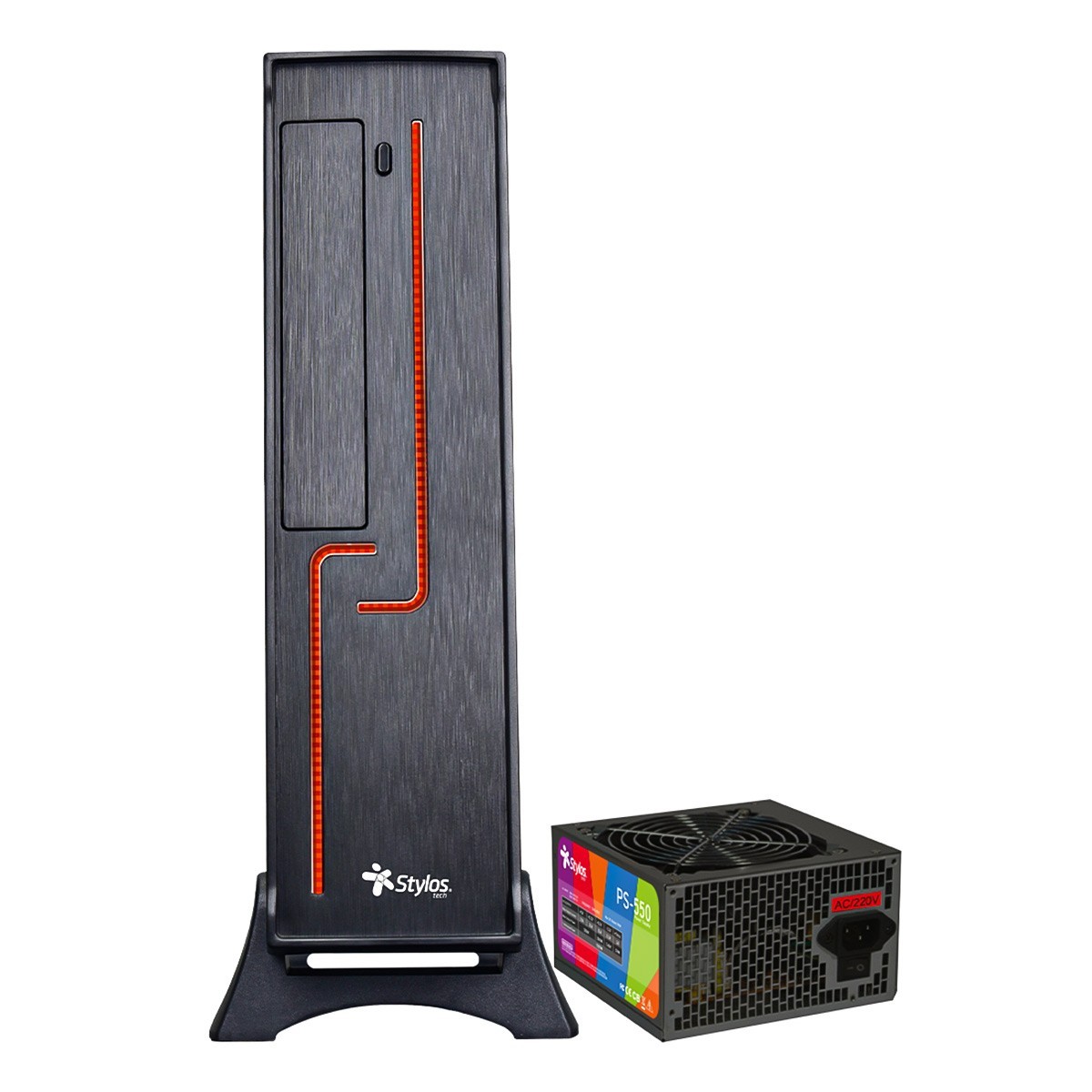 Imagen GABINETE MINI TORRE M-ITX STYLOS KEELAN SLIM FDP 450W NEGRO