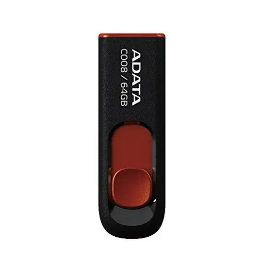 Imagen MEMORIA USB 2.0 ADATA C008 DE 64 GB RETRACTIL, COLOR NEGRO R